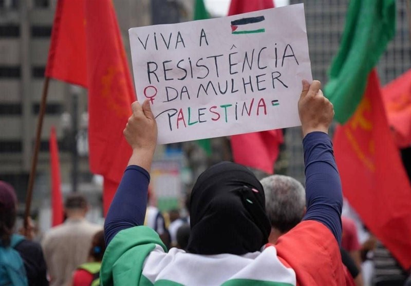 راهپیمایی زنان در برزیل در مخالفت با کوچ اجباری فلسطینیان