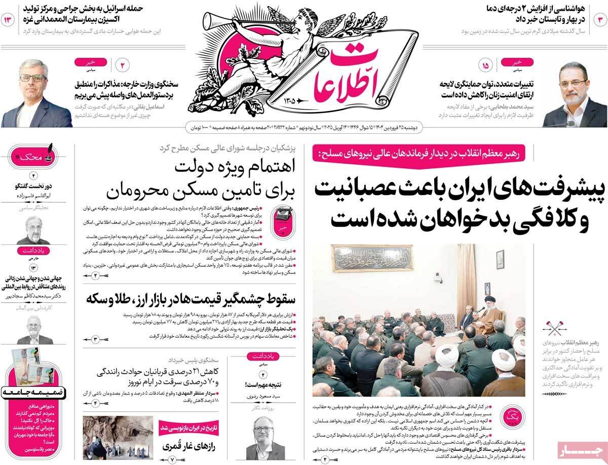 صفحه اول روزنامه های دوشنبه 25فروردین 1404